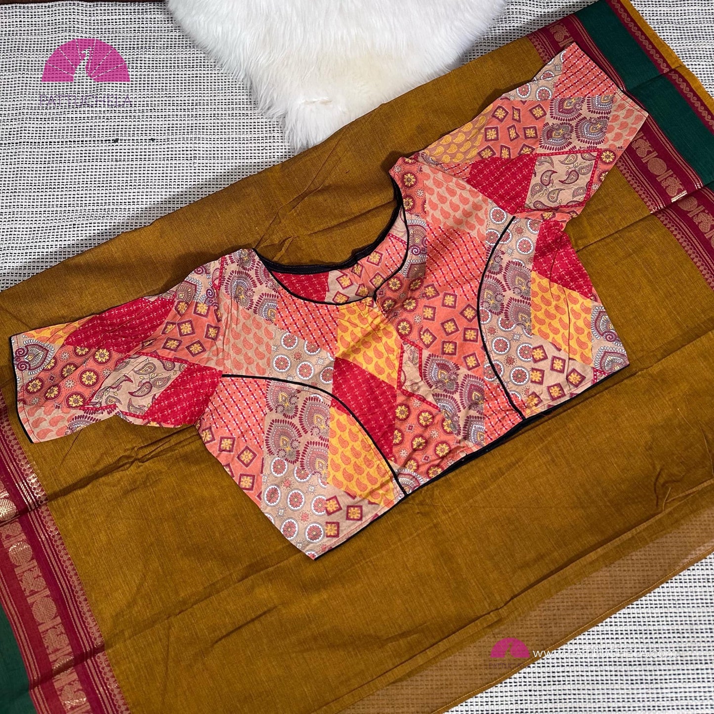 Mustard Kanchipuram Cotton Saree with Stitched blouse | Kanchi Cotton