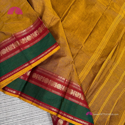 Mustard Kanchipuram Cotton Saree with Stitched blouse | Kanchi Cotton