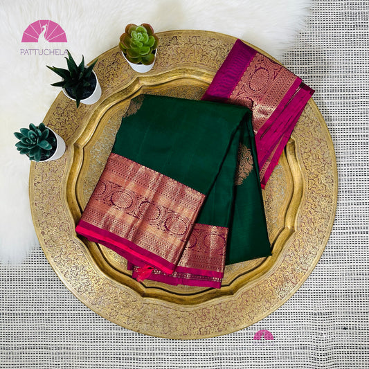 Green Kanchipuram Silk Saree with Majenta borders