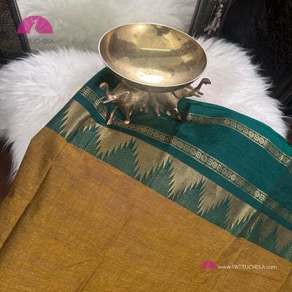 Pure Kanchipuram Cotton Ganga Jamuna border saree with stitched blouse | Kanchi Cotton