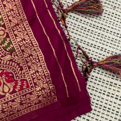 Wine Banarasi Soft Silk Meenakari Saree with STITCHED BLOUSE