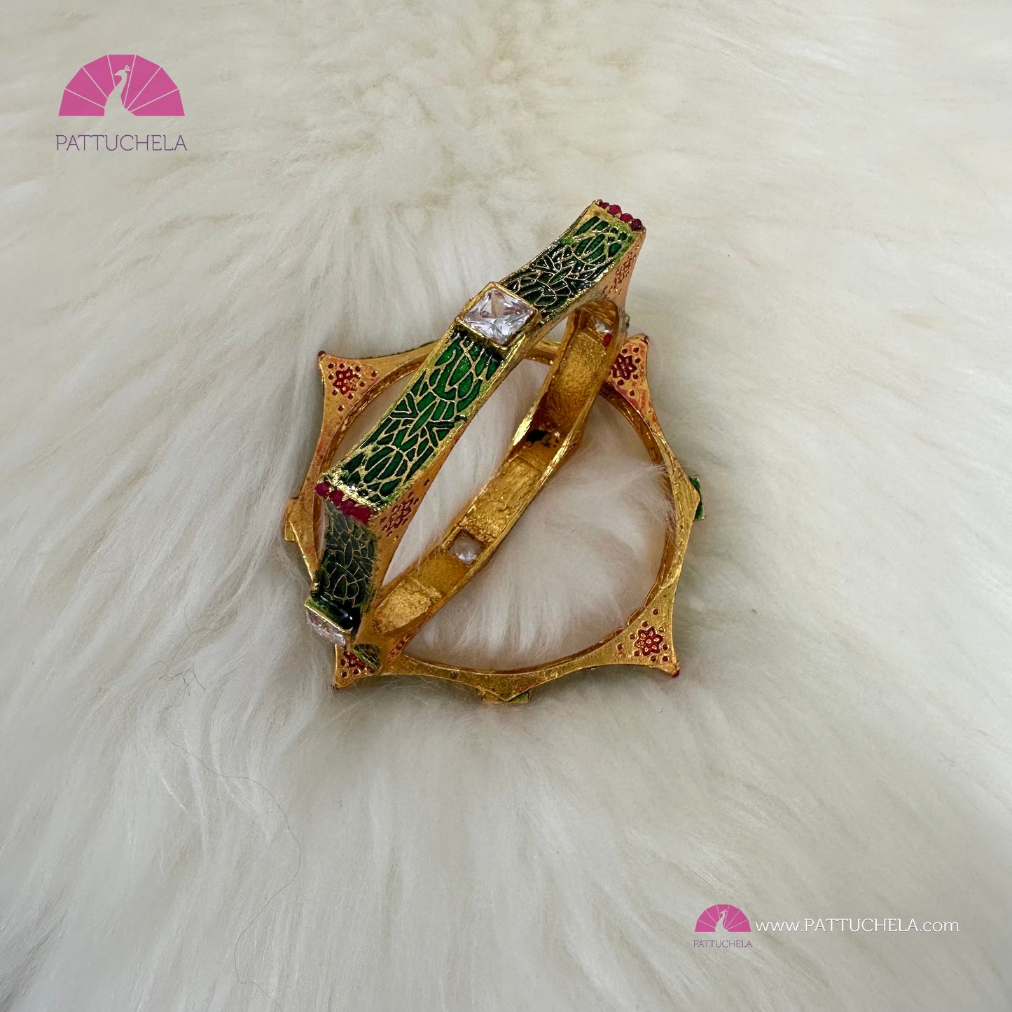 Pair of Gold tone Bangles with multi colour stones and enamels | Stone Bangles | Kada | Pearl Bangles | Indian Jewelry