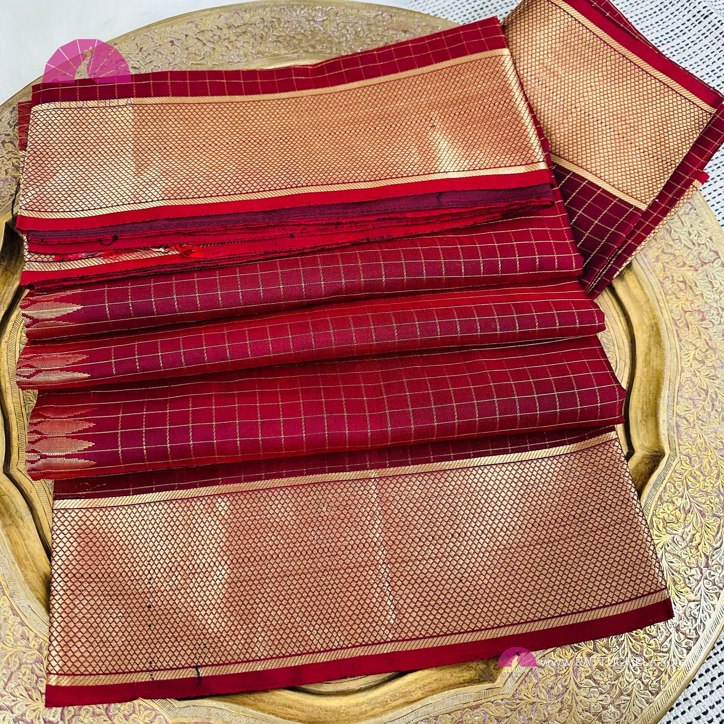 Maroon Kanchipuram Radhika Sarath Kumar Style Checked Handloom SILK MARK CERTIFIED Saree