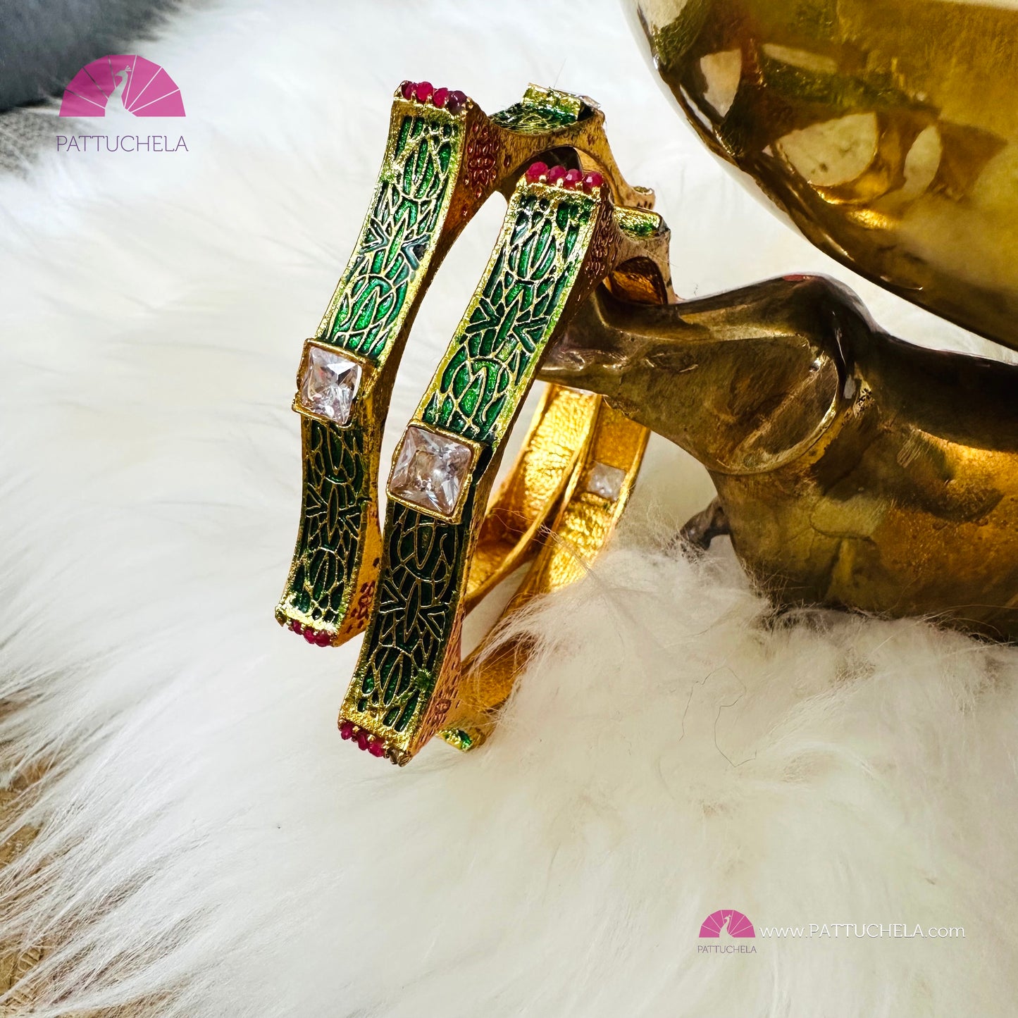 Pair of Gold tone Bangles with multi colour stones and enamels | Stone Bangles | Kada | Pearl Bangles | Indian Jewelry