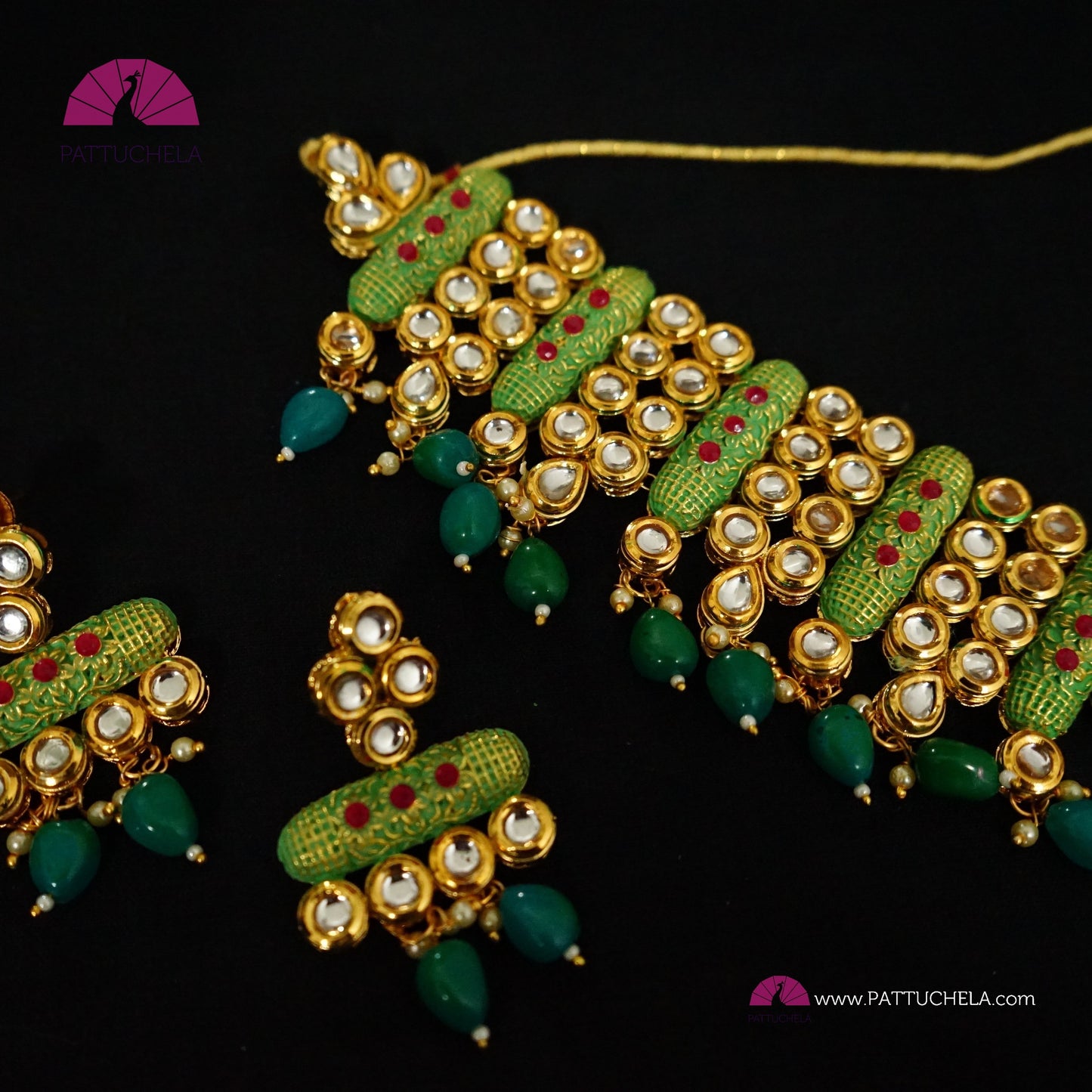 Green Enamel Kundan Chocker Necklace Set | Polki Jewelry | Wedding jewelry | Indian Jewelry