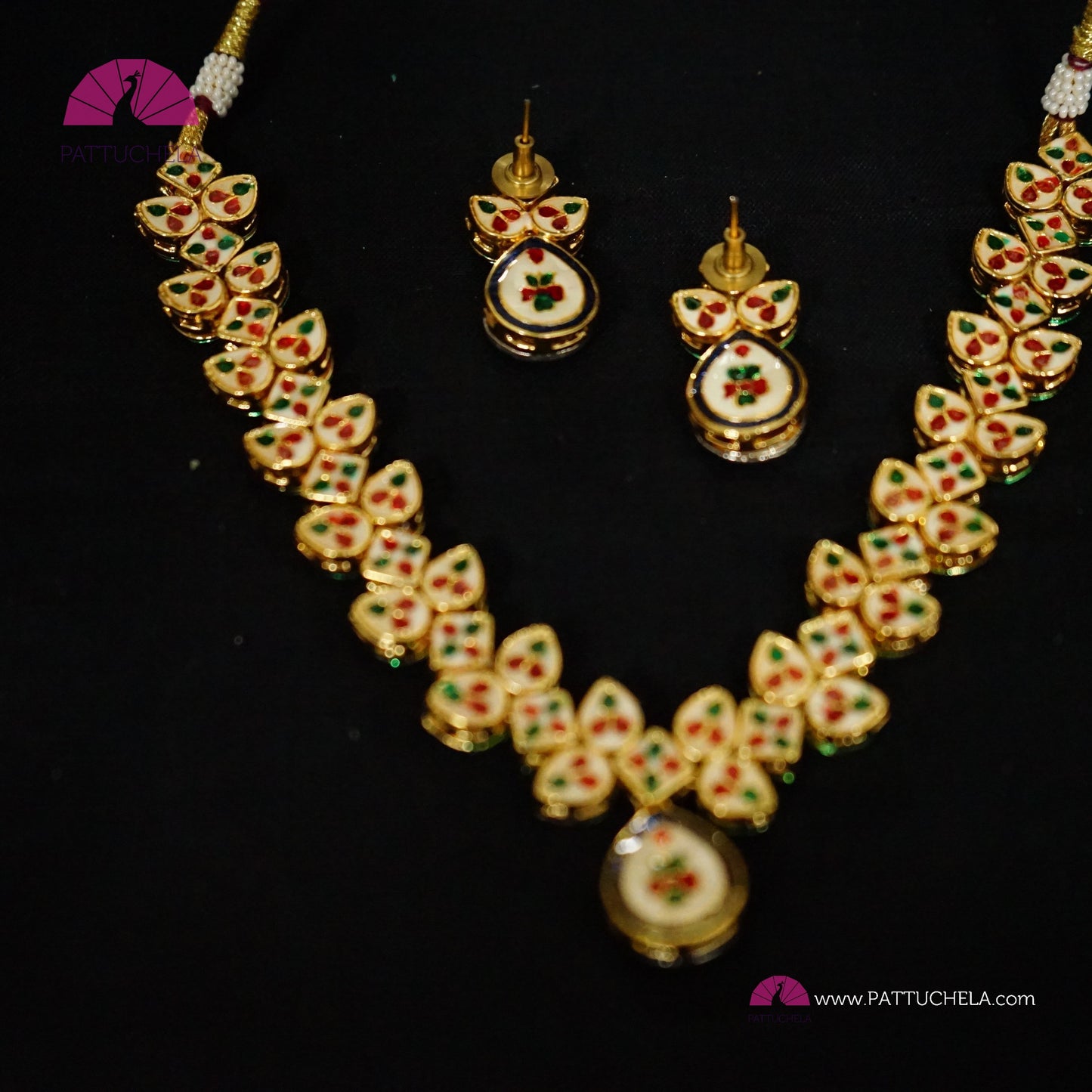 White Kundan Necklace Set with Red Cut Stones and Earrings | Fancy Jewelry | Indian Jewelry