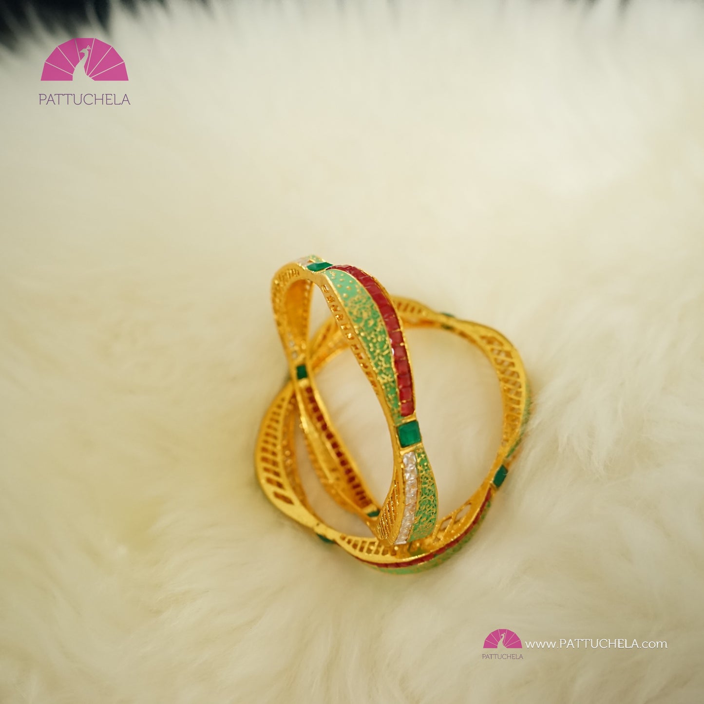 Pair of Square Bangles with multi colour Stones and Enamels | Gold Bangles | Kadas | Square Bangles | Indian Jewelry