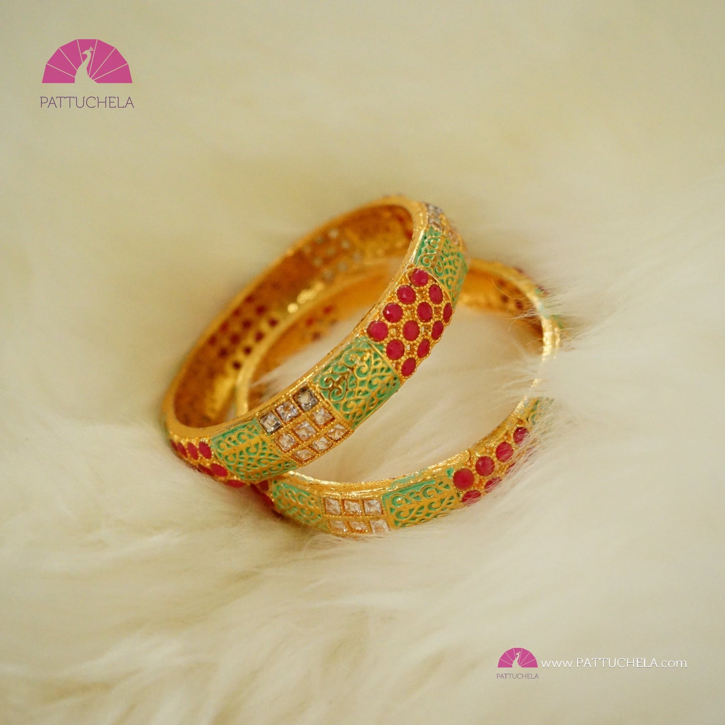 Pair of Gold tone Bangles with multi colour stones and enamels | Stone Bangles | Kada | Enamel Bangles | Indian Jewelry