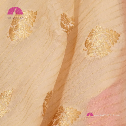 Cream Banarasi Georgette Silk Handwoven Saree with Pink Floral Paithani Borders