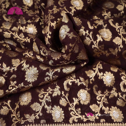 Gorgeous Khaddi Banarasi Georgette Silk handwoven Saree in Coffee Brown Color