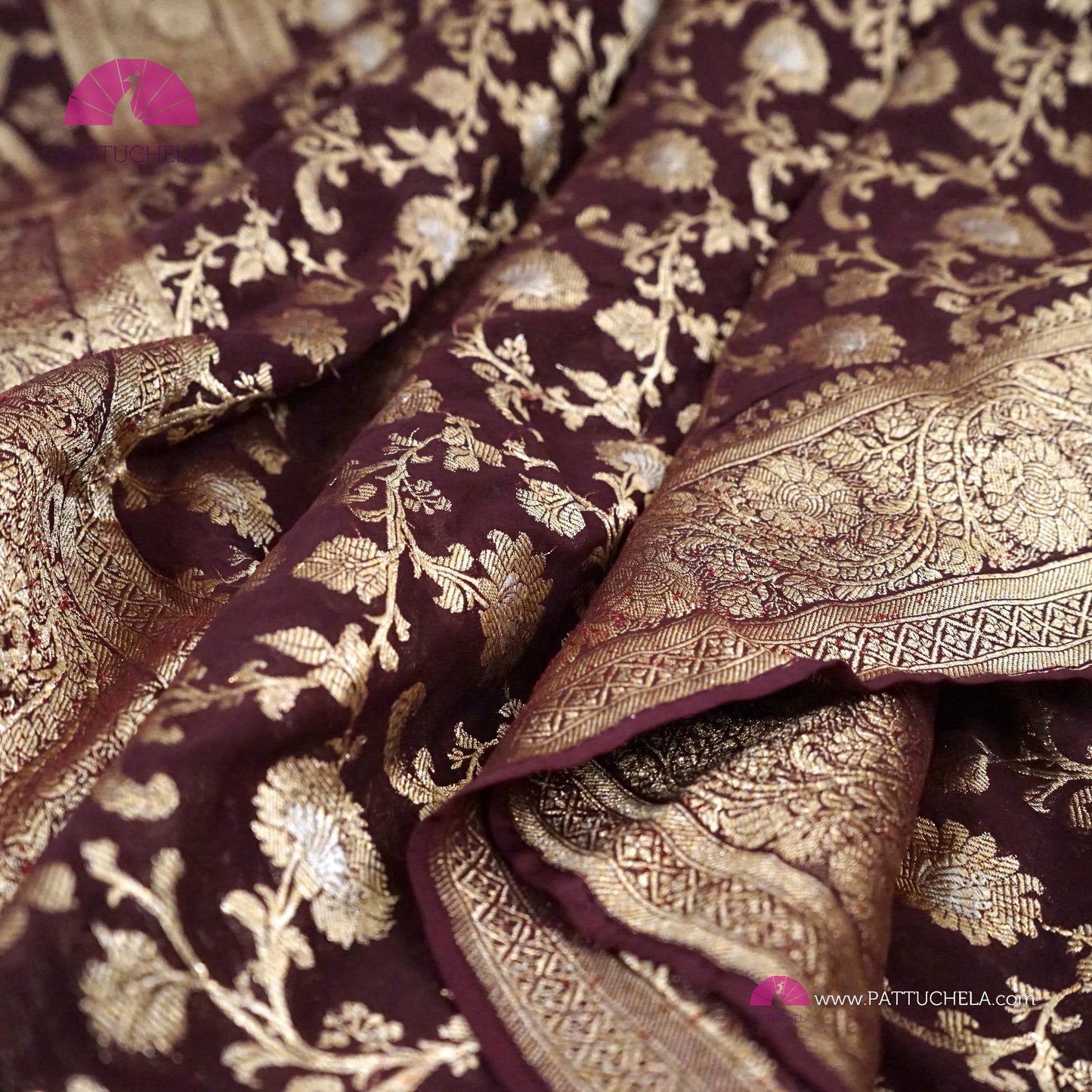 Gorgeous Khaddi Banarasi Georgette Silk handwoven Saree in Coffee Brown Color