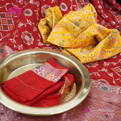 Vibrant Red Banarasi Munga Soft handwoven Silk Saree with Patola Weaves