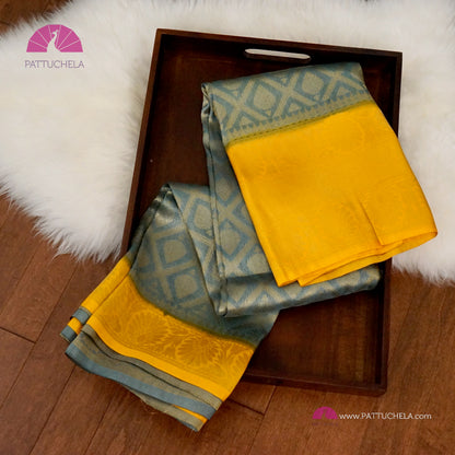 Gorgeous Grey with Yellow Banarasi Soft Silk Saree