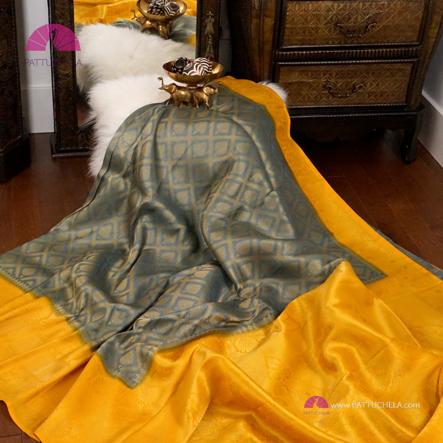 Gorgeous Grey with Yellow Banarasi Soft Silk Saree