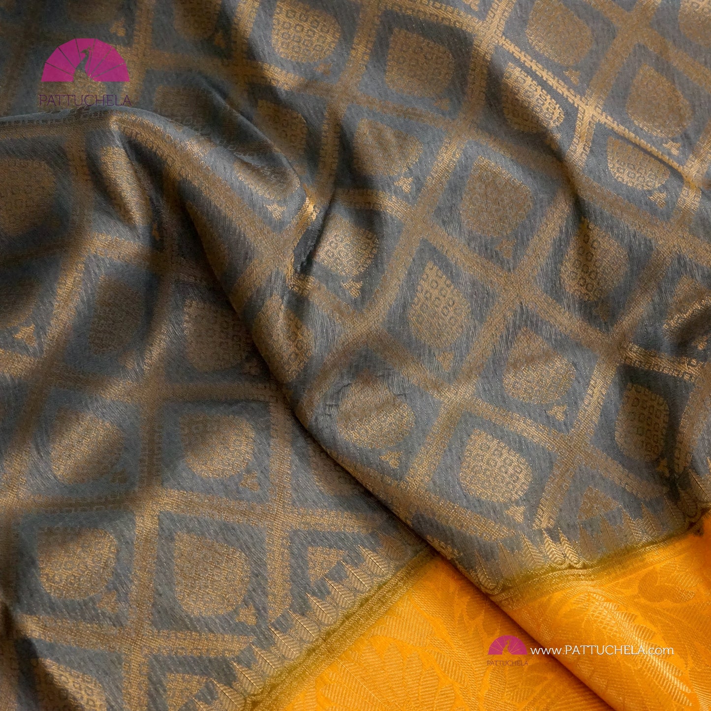 Gorgeous Grey with Yellow Banarasi Soft Silk Saree