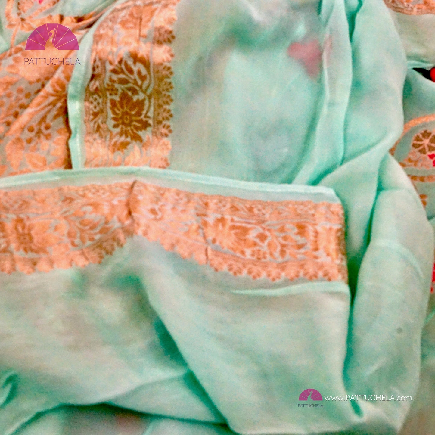 Turqouise Banarasi Georgette Silk handwoven Saree with Meenakari Jaal weaves