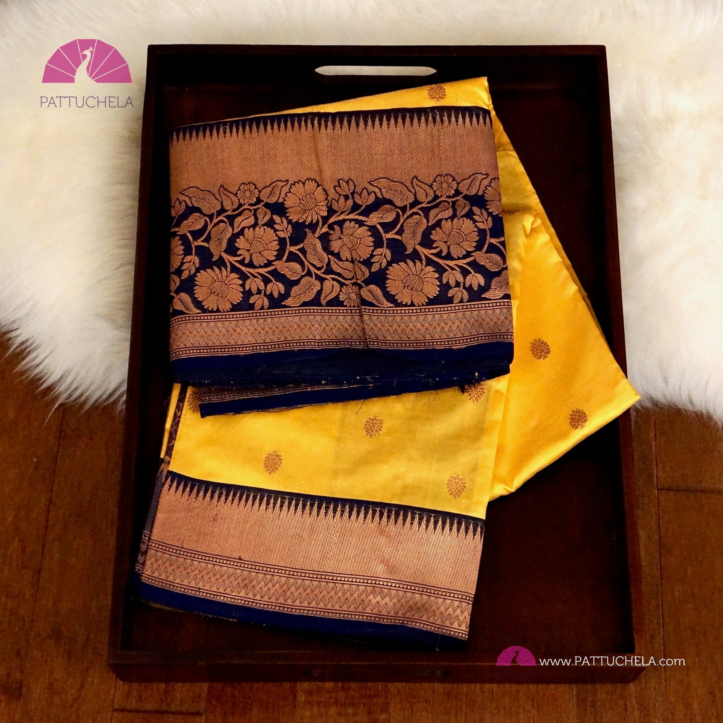 Yellow Banarasi Katan handloom Silk Saree with Floral Zari Borders