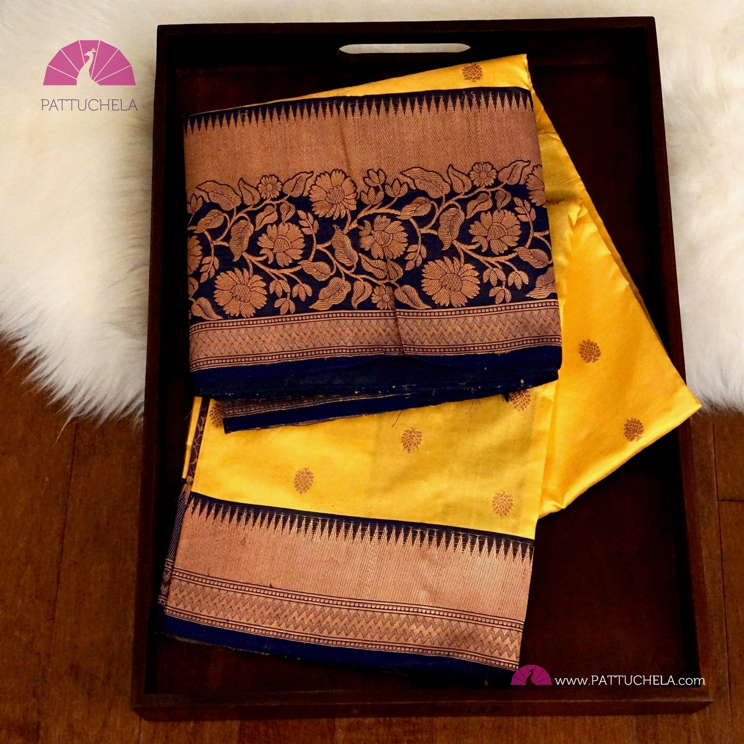 Yellow Banarasi Katan handloom Silk Saree with Floral Zari Borders