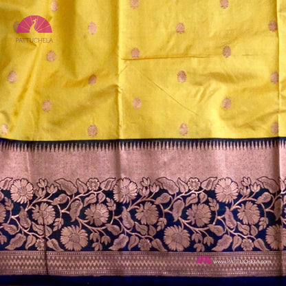 Yellow Banarasi Katan handloom Silk Saree with Floral Zari Borders