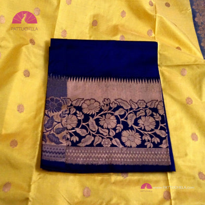 Yellow Banarasi Katan handloom Silk Saree with Floral Zari Borders