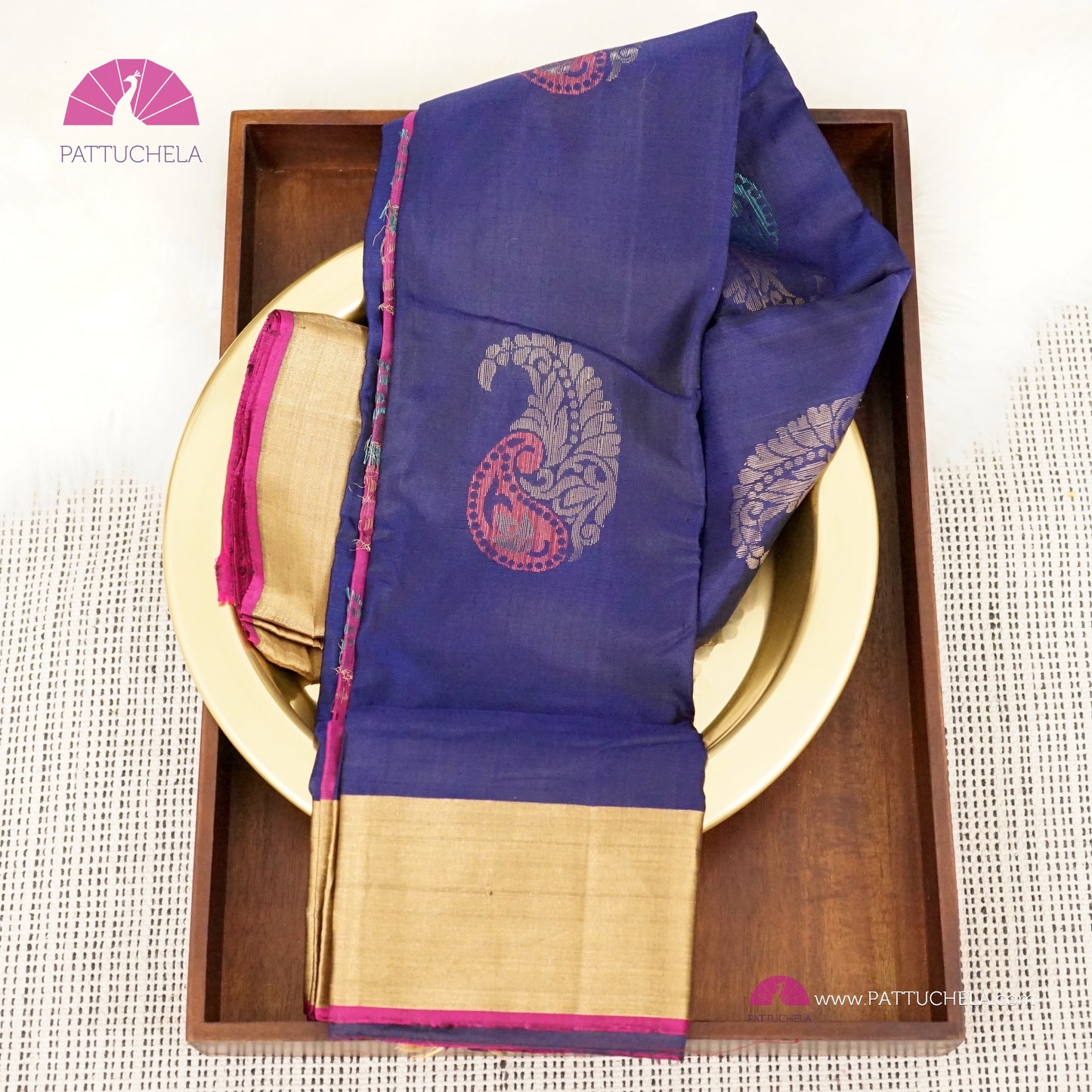 Navy Blue Pure Kanchipuram Soft Silk Saree with Meenakari Paisley Zari Motifs | Wedding Saree | SILK MARK CERTIFIED | Kanjivaram Silks