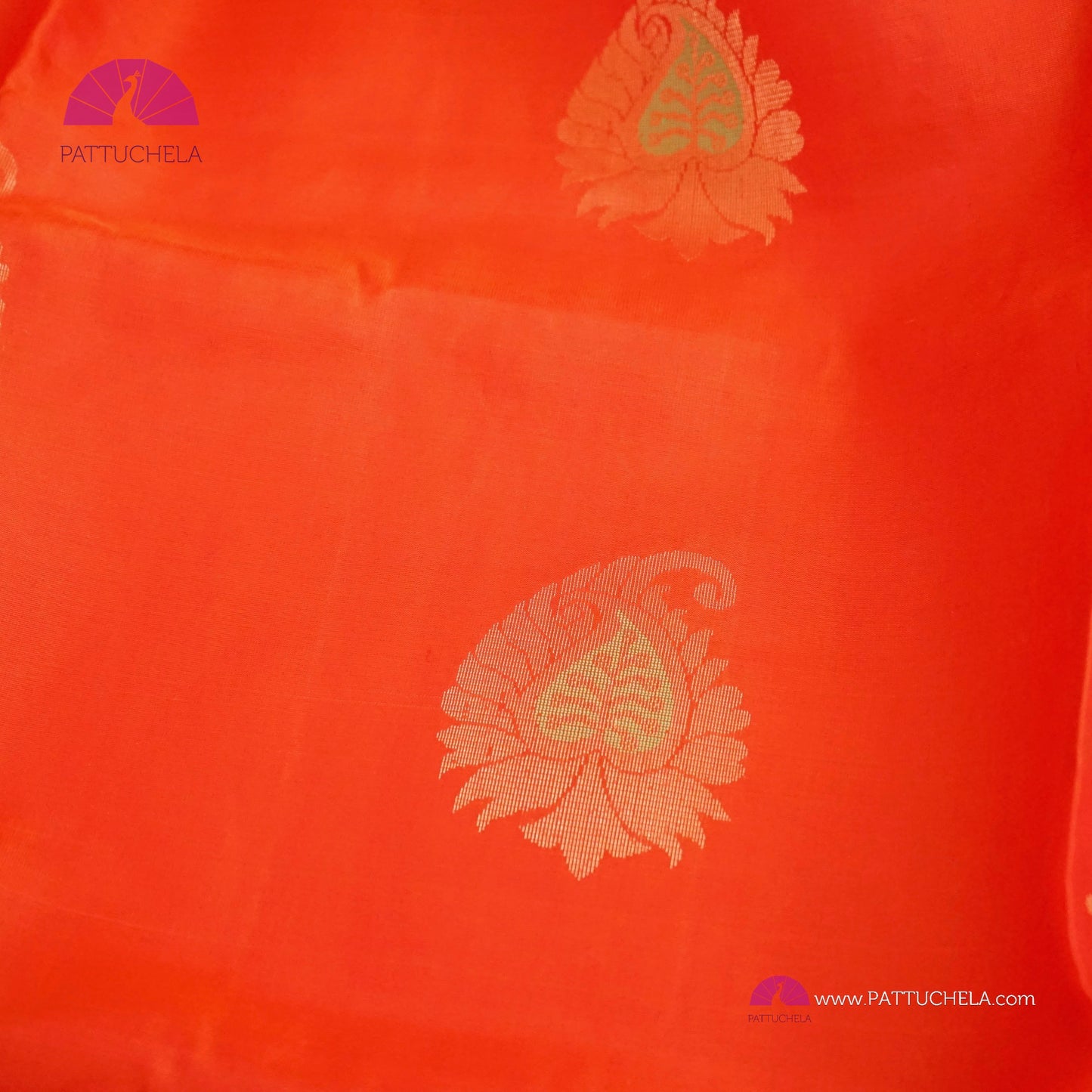 Blaze Orange Pure Kanchipuram Borderless Soft Silk Saree with Paisely Zari Motifs | Borderless Saree | Party Wear | SILK MARK CERTIFIED | Kanjivaram Silks