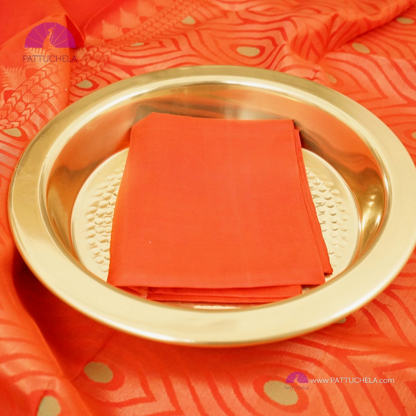 Blaze Orange Pure Kanchipuram Borderless Soft Silk Saree with Paisely Zari Motifs | Borderless Saree | Party Wear | SILK MARK CERTIFIED | Kanjivaram Silks