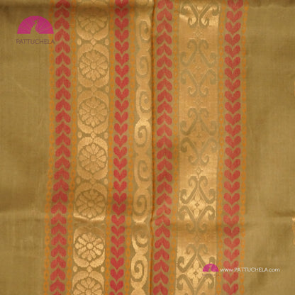 Olive Green Pure Kanchipuram Borderless Soft Silk Saree with Paisley Zari Motifs | Wedding Saree | SILKMARK CERTIFIED | Kanjivaram Silks