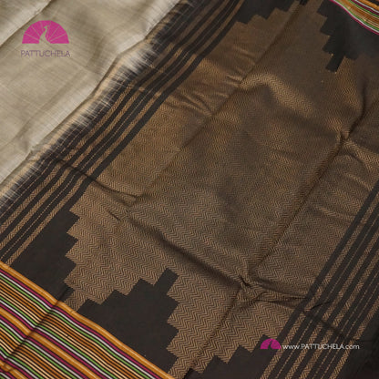 Grey Kanchipuram Soft Silk Saree with Unique Border in multiple Hues | Soft Silk Saree | Contemporary Pattern | Silk mark Certified | Kanjivaram Silks