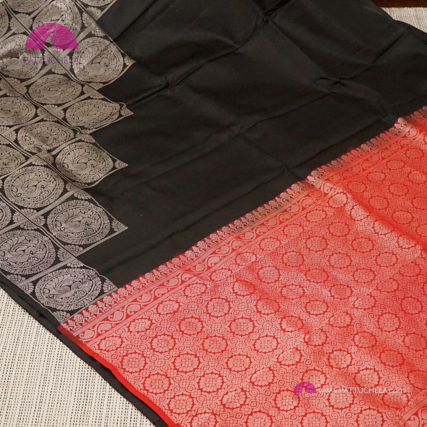 Black Kanchipuram Handloom SILK MARK CERTIFIED Soft Silk Saree with Contemporary Steps Pattern Silver weaves