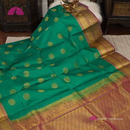 Rama Green Kanchipuram Handloom SILK MARK CERTIFIED Saree with zari Border