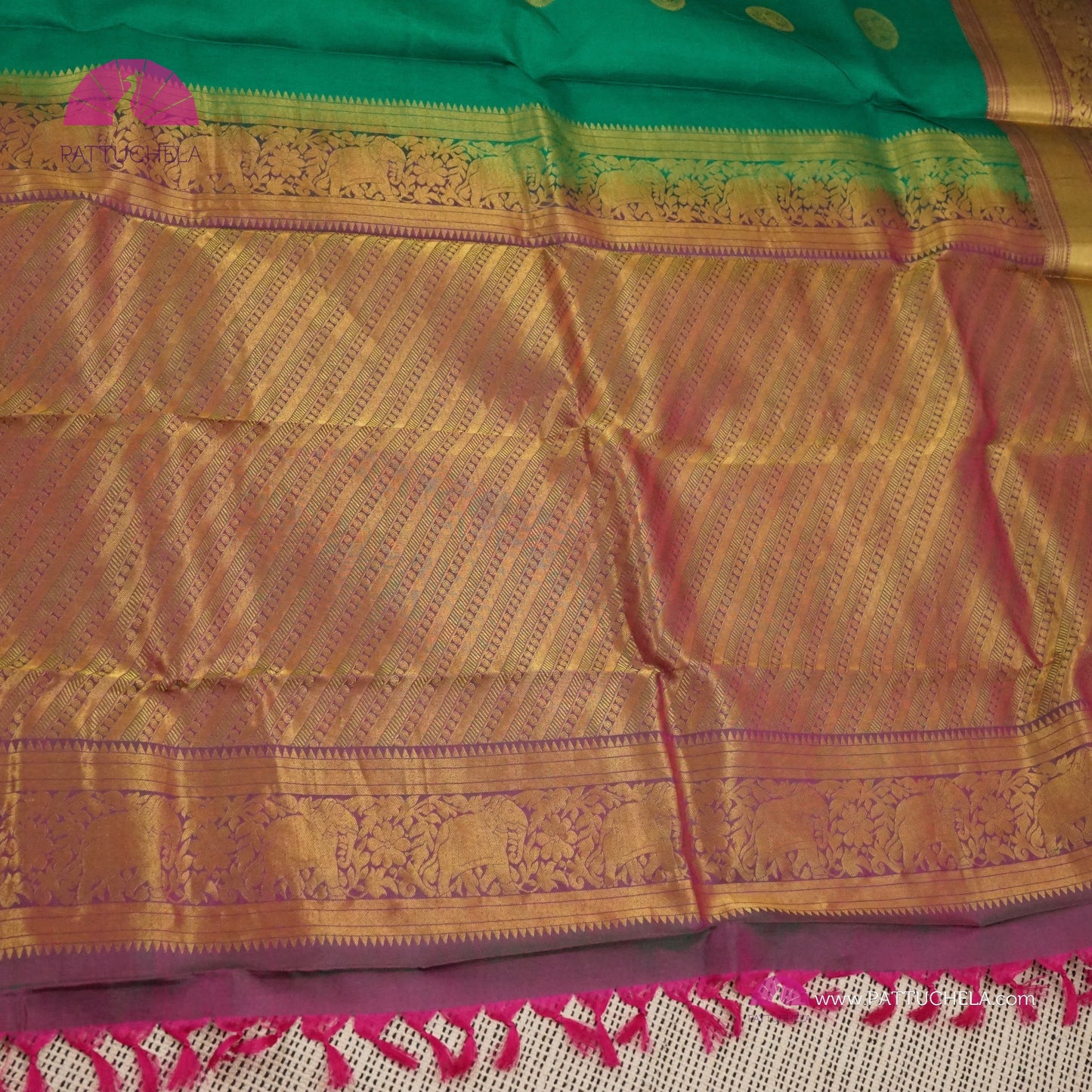 Rama Green Kanchipuram Handloom SILK MARK CERTIFIED Saree with zari Border