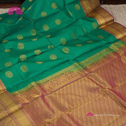 Rama Green Kanchipuram Handloom SILK MARK CERTIFIED Saree with zari Border