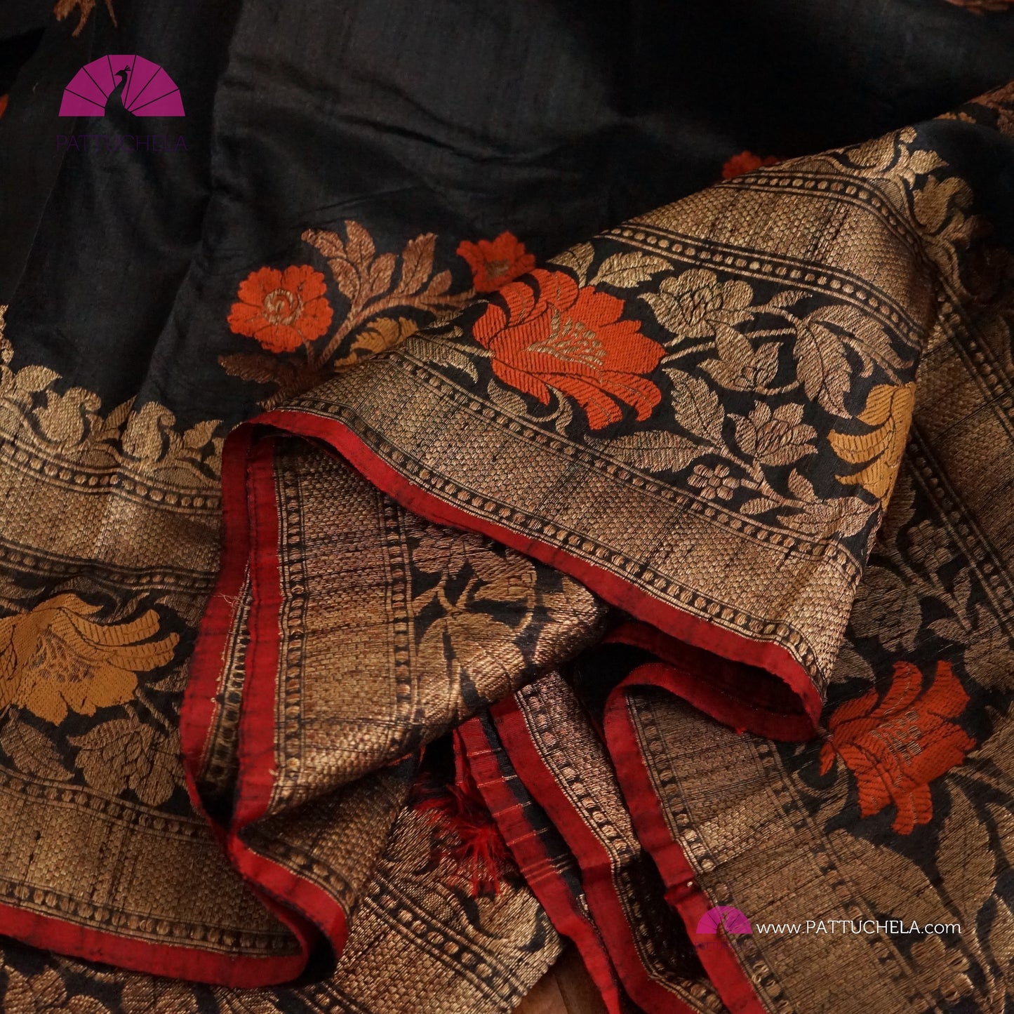 Black Banarasi handloom Tusser Silk Saree in Kadhua weaves