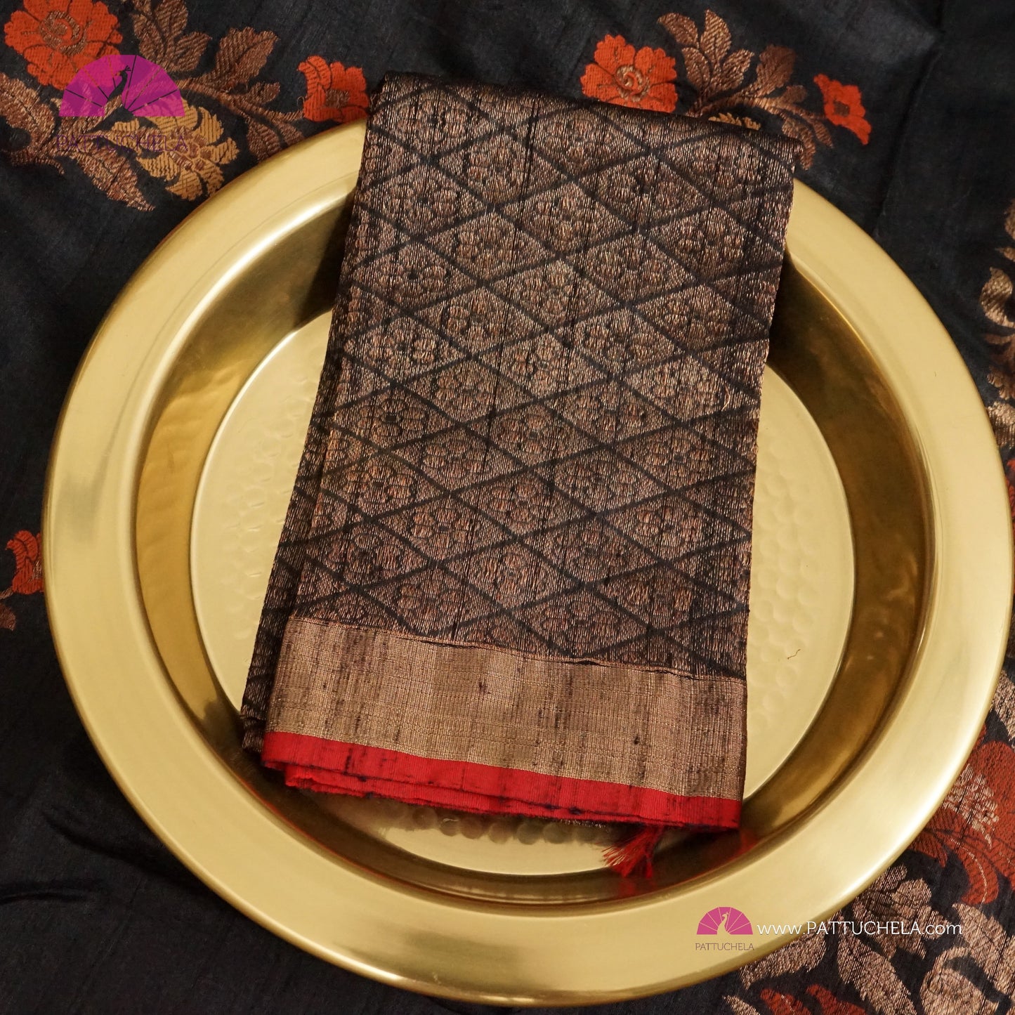 Black Banarasi handloom Tusser Silk Saree in Kadhua weaves