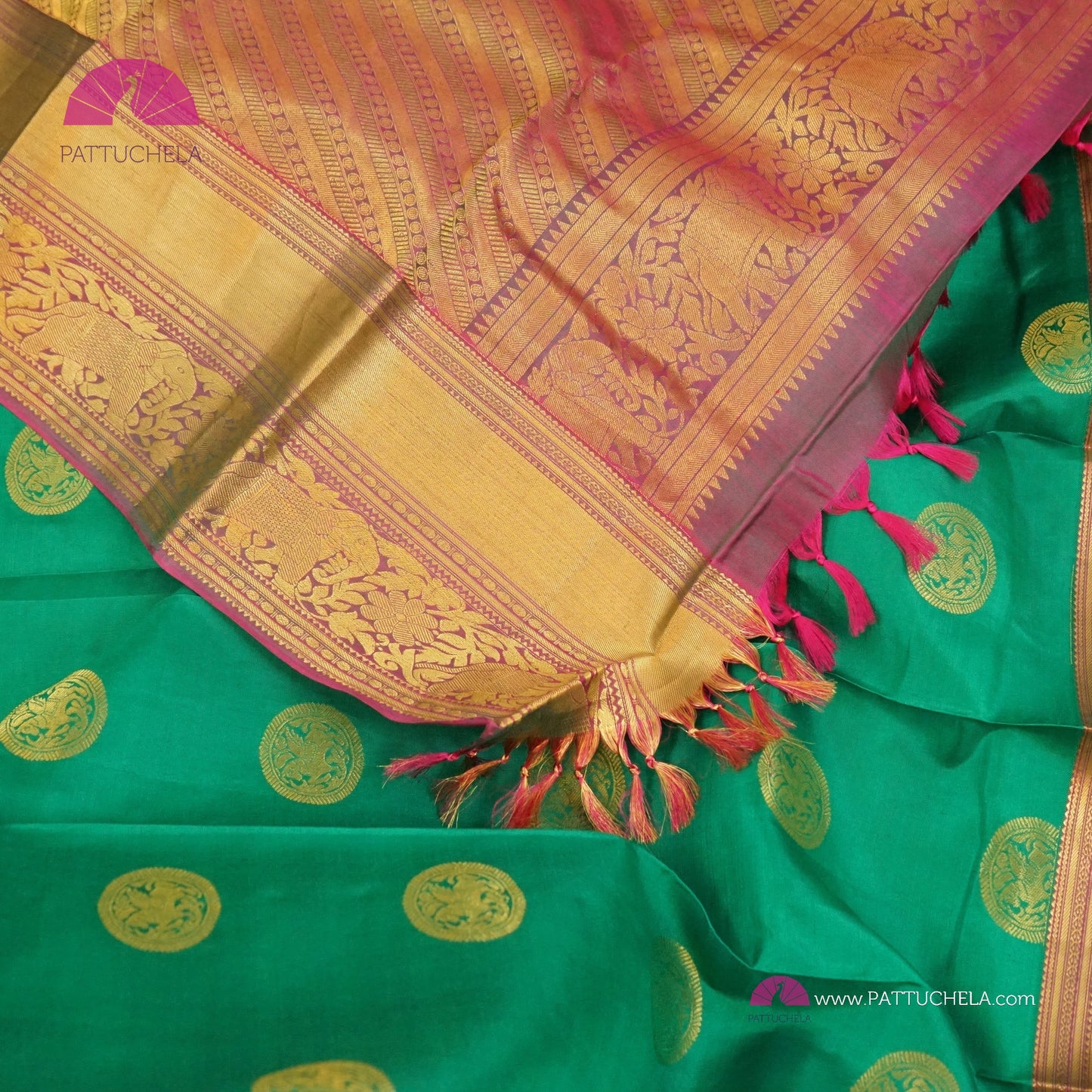 Rama Green Kanchipuram Handloom SILK MARK CERTIFIED Saree with zari Border