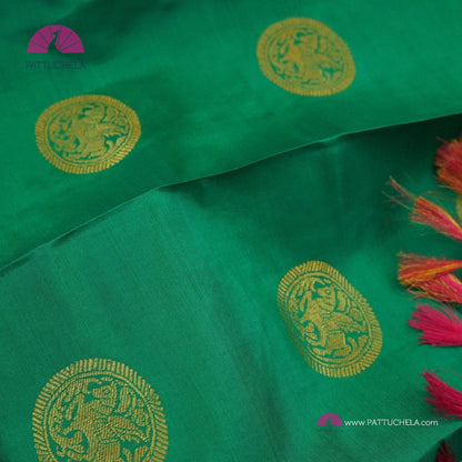 Rama Green Kanchipuram Handloom SILK MARK CERTIFIED Saree with zari Border