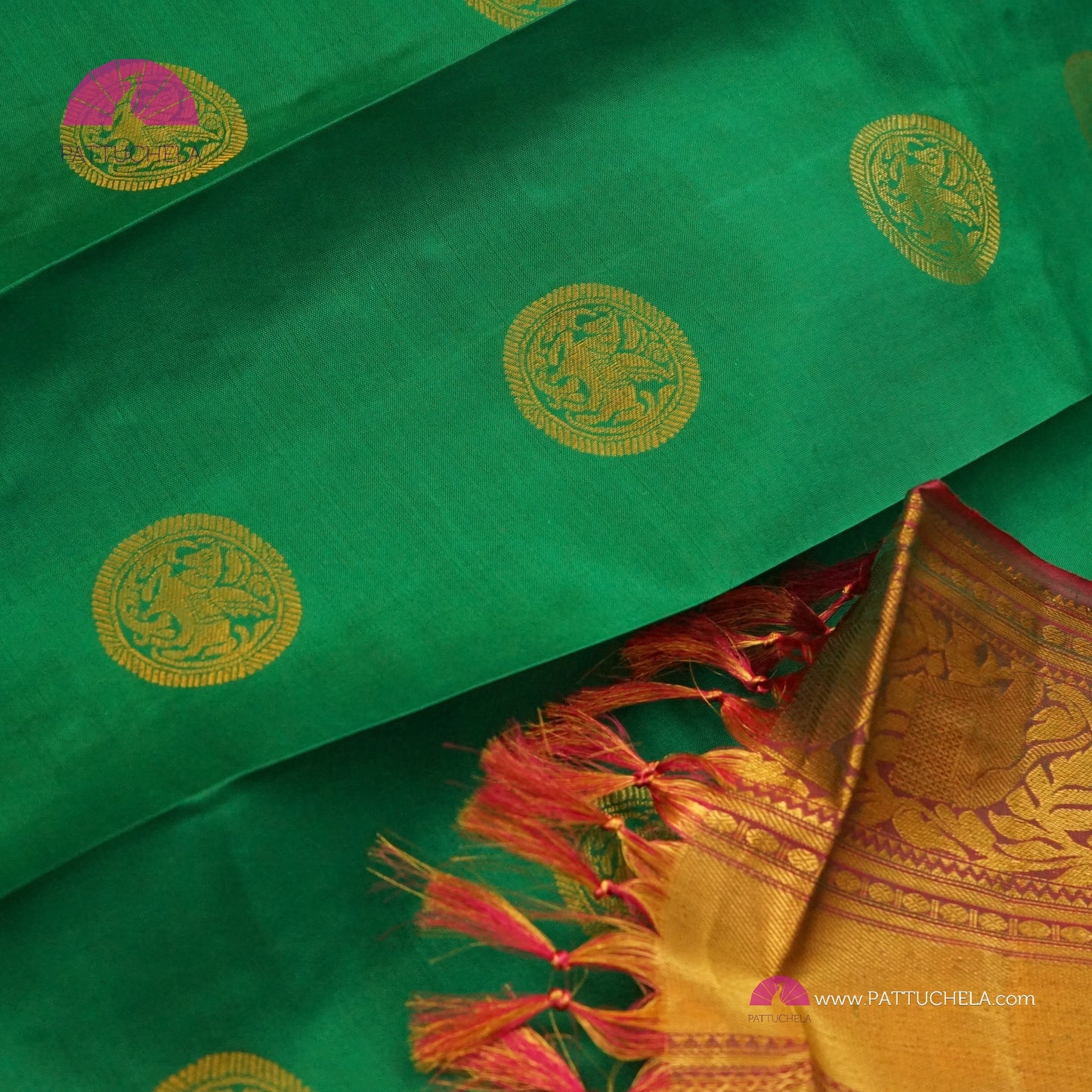 Rama Green Kanchipuram Handloom SILK MARK CERTIFIED Saree with zari Border