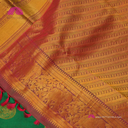 Rama Green Kanchipuram Handloom SILK MARK CERTIFIED Saree with zari Border