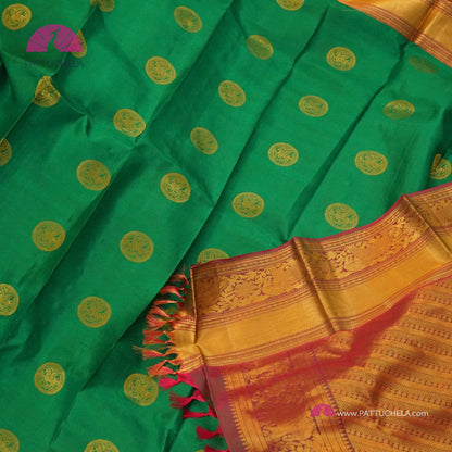 Rama Green Kanchipuram Handloom SILK MARK CERTIFIED Saree with zari Border