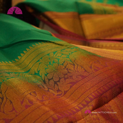 Rama Green Kanchipuram Handloom SILK MARK CERTIFIED Saree with zari Border