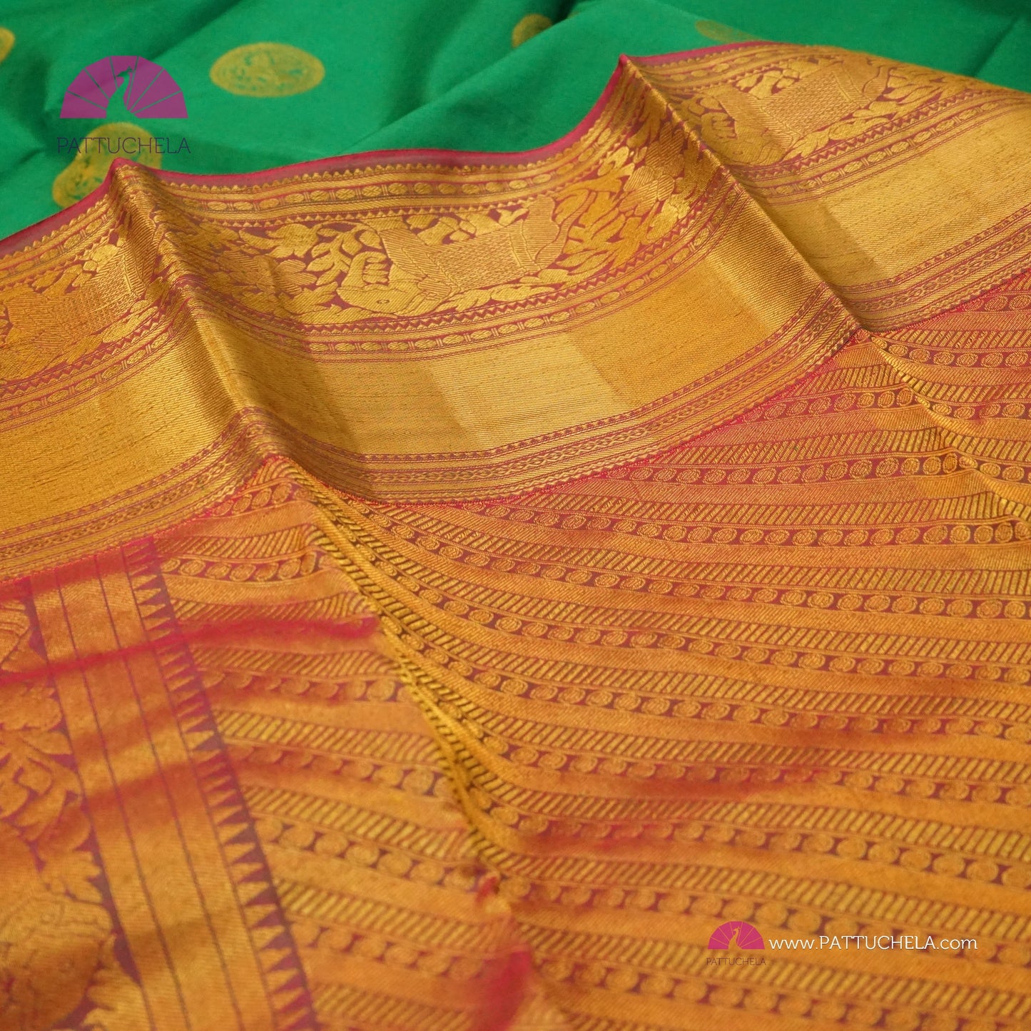 Rama Green Kanchipuram Handloom SILK MARK CERTIFIED Saree with zari Border