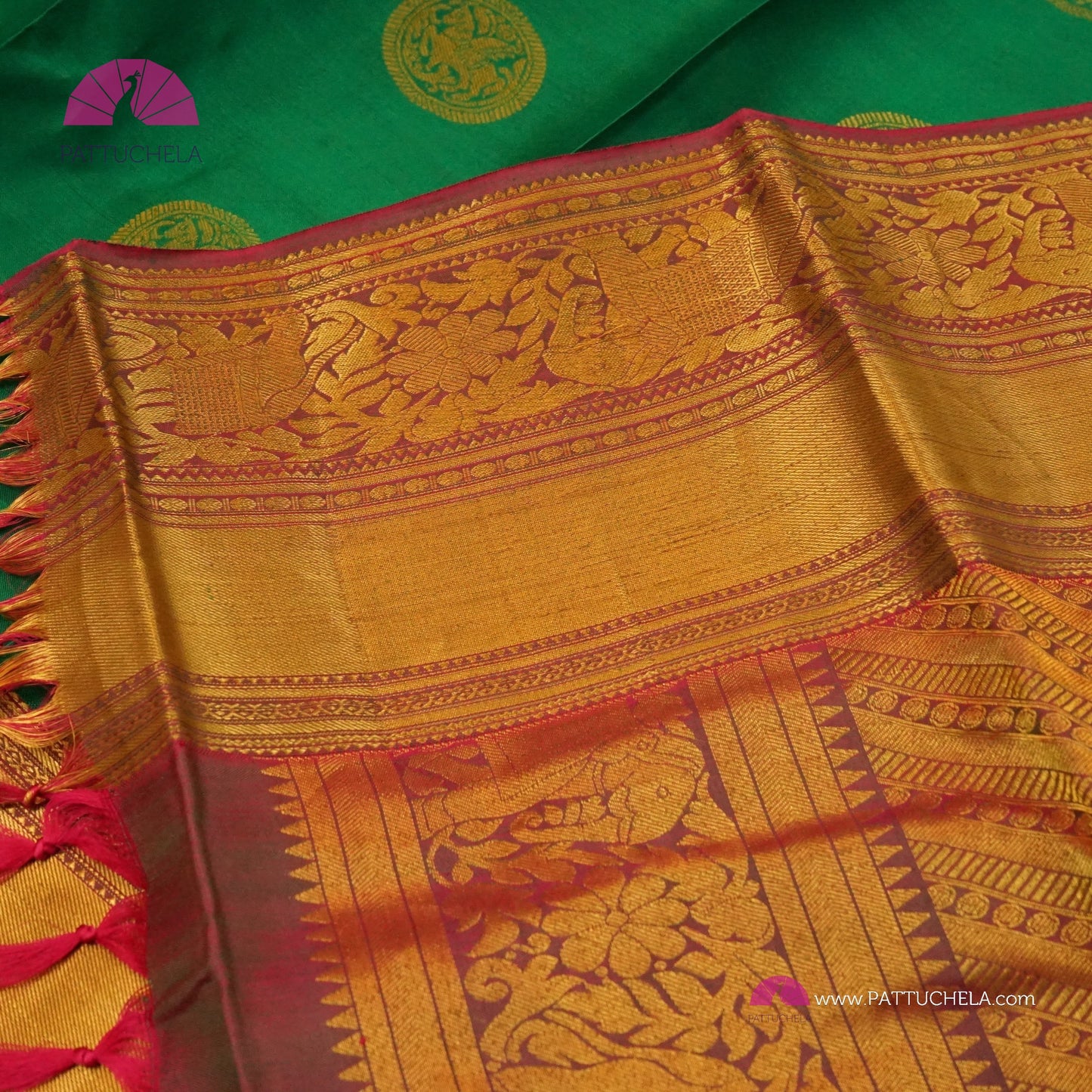 Rama Green Kanchipuram Handloom SILK MARK CERTIFIED Saree with zari Border