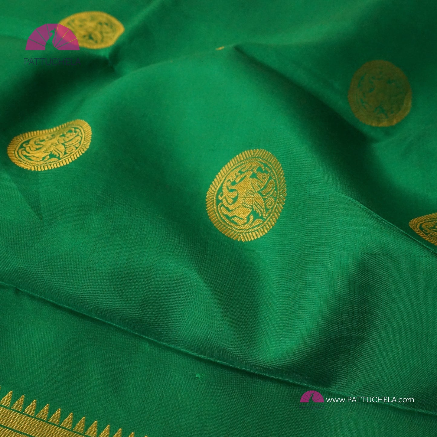 Rama Green Kanchipuram Handloom SILK MARK CERTIFIED Saree with zari Border