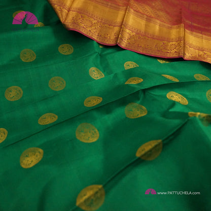 Rama Green Kanchipuram Handloom SILK MARK CERTIFIED Saree with zari Border