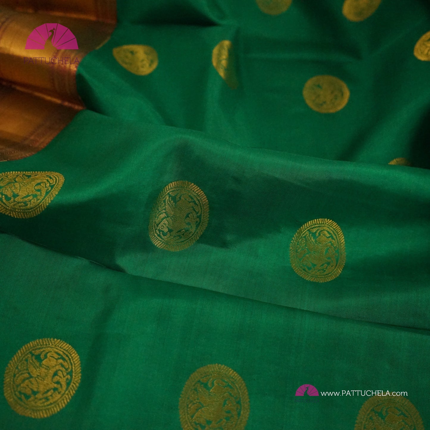 Rama Green Kanchipuram Handloom SILK MARK CERTIFIED Saree with zari Border