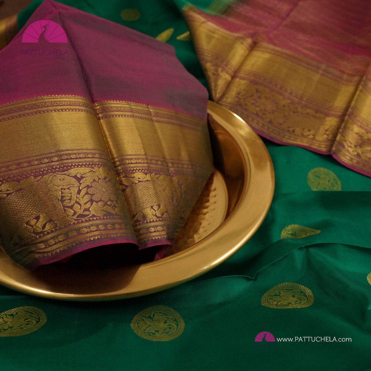 Rama Green Kanchipuram Handloom SILK MARK CERTIFIED Saree with zari Border