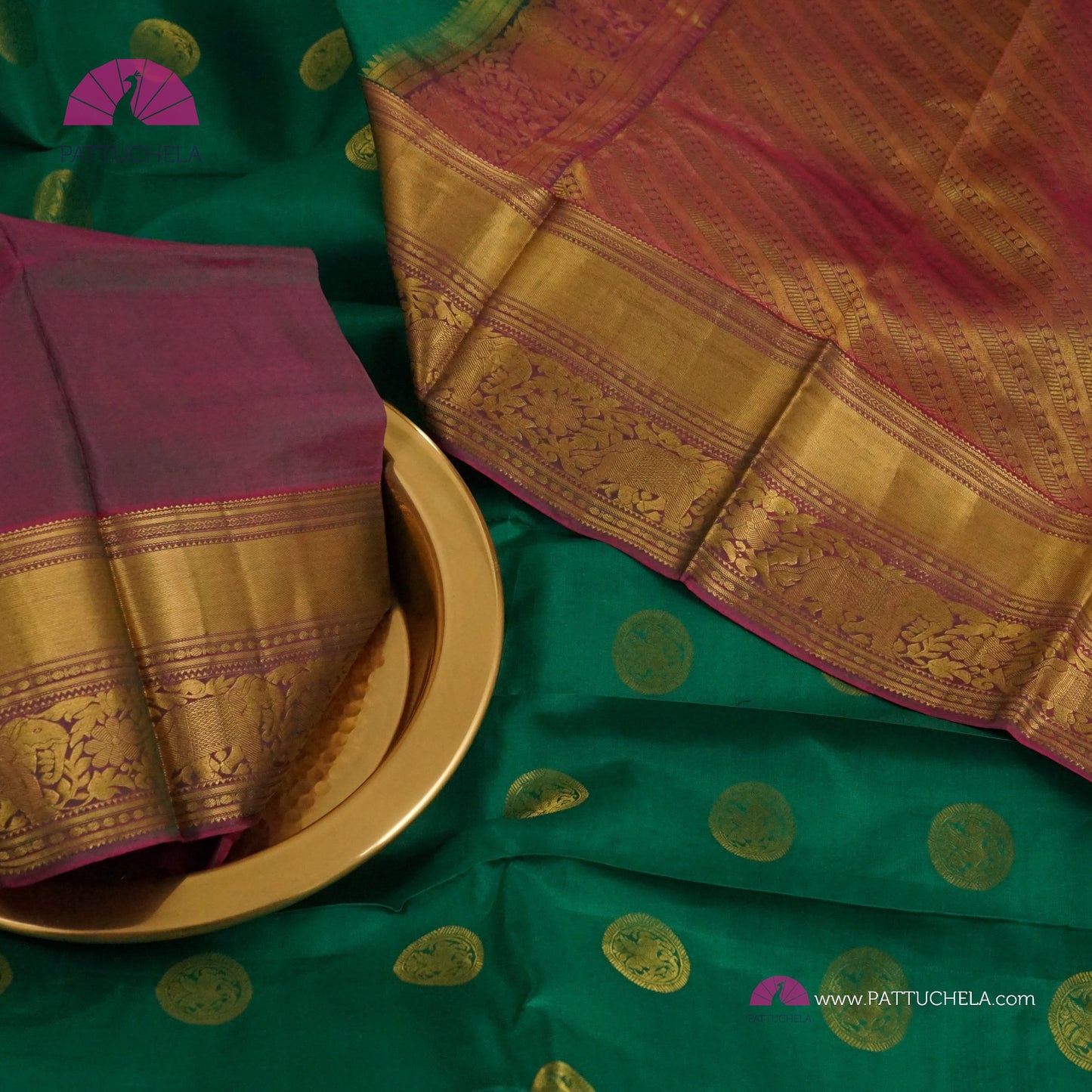 Rama Green Kanchipuram Handloom SILK MARK CERTIFIED Saree with zari Border