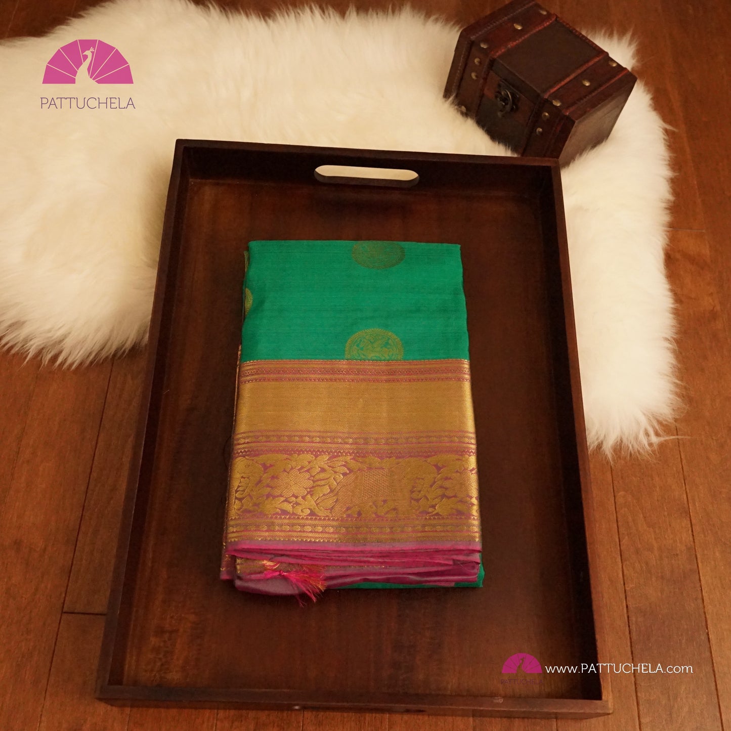 Rama Green Kanchipuram Handloom SILK MARK CERTIFIED Saree with zari Border