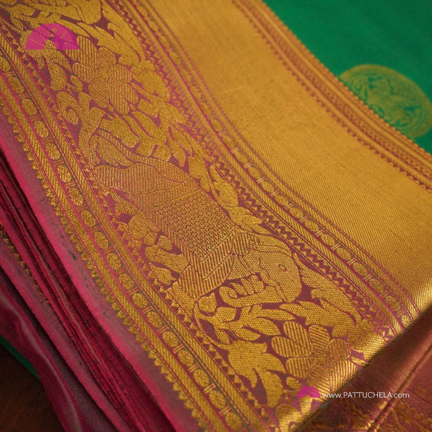 Rama Green Kanchipuram Handloom SILK MARK CERTIFIED Saree with zari Border